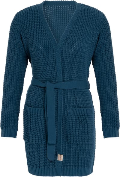 Knit Factory Robin Gebreide Dames Vest - Grof gebreide cardigan - Donkerblauw Damesvest - Middellang vest reikend tot boven de knie - Petrol - 36/38 - Met steekzakken