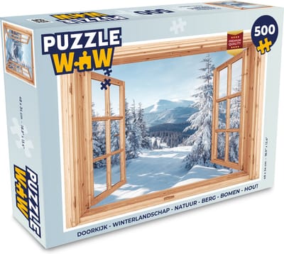 Puzzel Doorkijk - Winterlandschap - Natuur - Berg - Bomen - Hout - Legpuzzel - Puzzel 500 stukjes