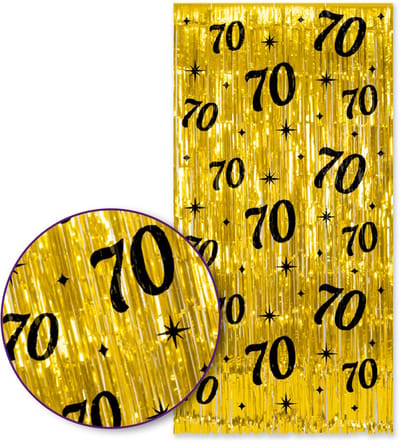 Q2P – 70 Jaar Foliegordijn – Goud & Zwart – 100×200 cm – Zelfklevend – 70e Verjaardag Versiering – Backdrop Fotomuur