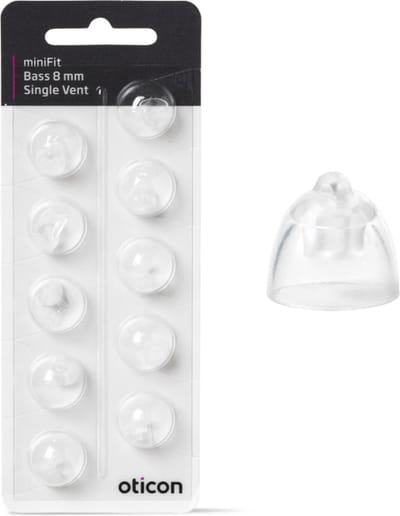 Oticon minifit BASS dome MAAT: 8 MM - SINGLE VENT. - Blister van 10 stuks - voor MiniRite luidspreker