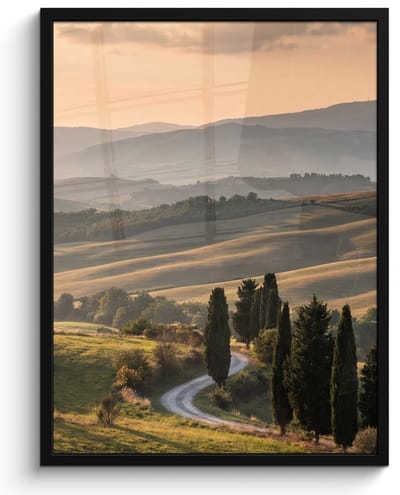 Poster in lijst - Fotolijst 60x80 cm - Posters - Toscaans - Landschap - Heuvels - Posterlijst zwart - Decoratie - Wanddecoratie woonkamer - Muurdecoratie slaapkamer