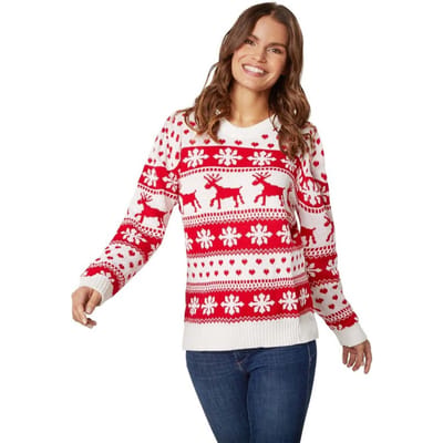 dressforfun - Kersttrui wintertoverpracht wit-rood voor vrouwen XXL - verkleedkleding kostuum halloween verkleden feestkleding carnavalskleding carnaval feestkledij partykleding - 303339