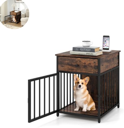 Hondenhok - Buiten - Bench - Ren - Weerbestendig - Kennel - Rek - Zwart + Bruin