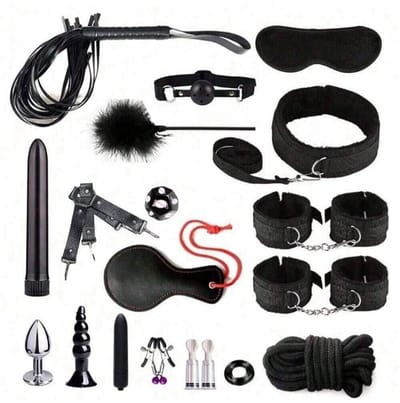 Oneay BDSM bondage 19-delige set, hoogwaardige seksspeelgoedset voor stellen, SM-set voor volwassenen, anale inserter voor man en vrouw, penisring, handboeien bondage SM-set, seksspeelgoed