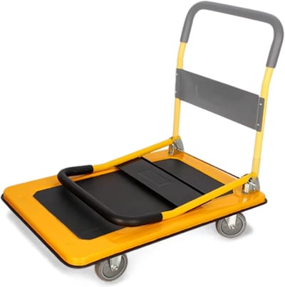 Vrachtwagen met wielen - Handkar platte wagen - Materiaal verplaatsen - Vouwbaar en belastbaar - 91x60cm 420lbs - Geel zwart