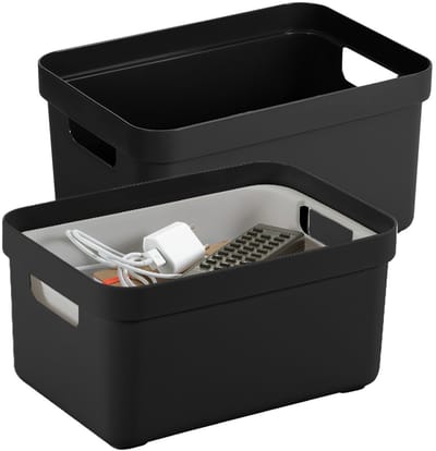 Sunware Opbergboxen Sigma - kunststof - zwart - 2x box met inhoud - 5 liter - 25 x 18 x 12 cm - opslag manden - bakken