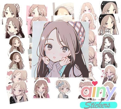 Ainy Kawaii Anime Girl Stickers 30 stuks voor bullet journal, fotoalbum, wenskaarten, laptop, telefoon - ook geschikt als manga geschenksticker, skateboard sticker, graffiti stickers, knutselen stickervellen voor kinderen en volwassenen