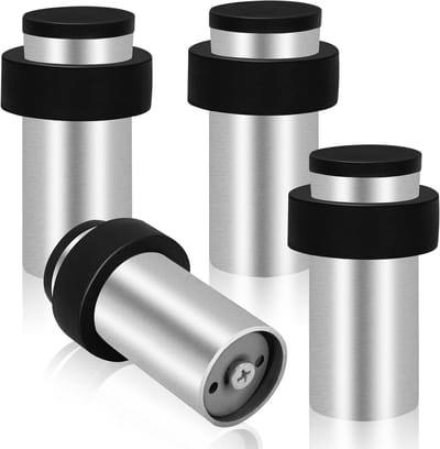 Deurstopper van 105 mm van gepolijst roestvrij staal, 4-pack robuuste wanddeurschoppers met rubberen bumper voor binnen en buiten gebruik, zilverkleurig