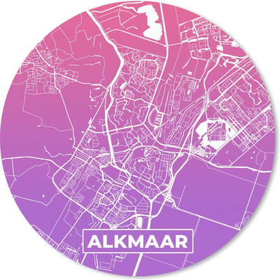 Muismat rond 20x20 cm - Mousepad Stadskaart - Alkmaar - Nederland - Paars - Ronde muismatten