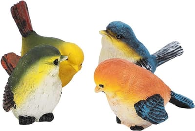 ONF3 - Vogel Ornamenten - Schattige Hars Figuren - 4 Stuks - Tuin en Huisdecoratie - Decoratieve Vogels - Perfect voor Buiten en Binnen - Multi-...