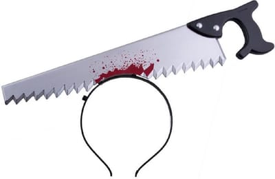 Halloween/horror verkleed diadeem - zaag door hoofd - kunststof - verkleedaccessoires