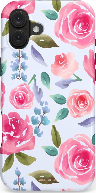 Casetastic hoesje geschikt voor Apple iPhone 16 Plus - MagSafe - Dubbellaagse bescherming - Aquarel Bloemendroom - Fashion Case - Lichtblauw Lichtroze