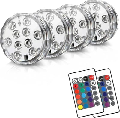 Onderwater LED-zwembadverlichting met afstandsbediening, 16 kleuren, 4 standen, werkt op batterijen, waterdicht, geschikt voor ondergrondse zwembaden, bovengrondse zwembaden en als decoratie voor badkuipen (4 stuks).