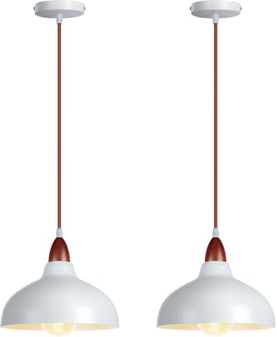 2 Stuks Hanglamp Moderne Slaapkamer E27 Kroonluchter voor Woonkamer Keuken Hal Wit