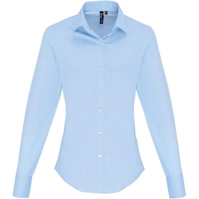 Premier Dames/Dames Popeline Stretch Shirt Met Lange Mouwen (Lichtblauw)