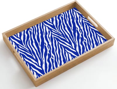 Dienblad hout 50x35 cm - Schootdienblad - Zebra - Patroon - Kobalt - Blauw - Borrelplank rechthoek - Plateau dienbladen