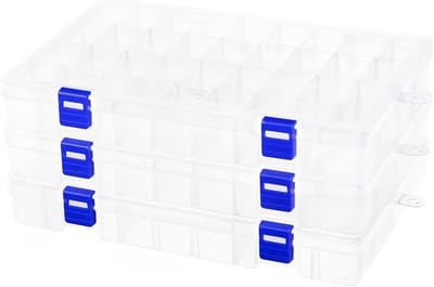 Plastic Opbergdoos met Verstelbare Compartimenten, Assortimentdoos voor Sieraden en Gereedschap, Transparant met 34 Rasters