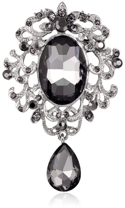 PINETS Classic - Broche - Barokstijl - Zwart & Zilver - Met Zirkonia's