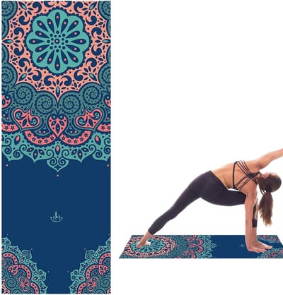Yoga handdoek - Yogamat deken - Hete yoga - Antislip en absorberend - 185 x 64 cm - Blauw