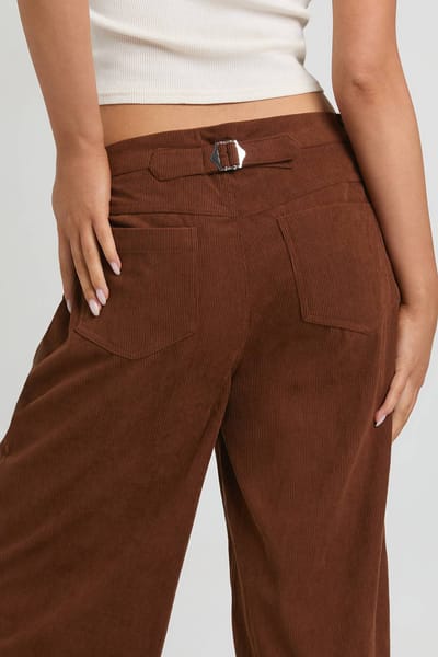 boohoo Dames Cord Cinch Taille Wijde Pijp Broek | Tan | Maat: 6