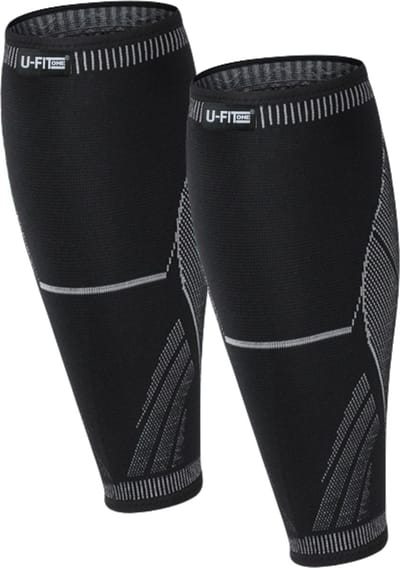 U Fit One 1 Paar Compressie Kuitbrace - Kuit Sleeve - Elastisch Scheenbeen bandage - Versteviging - Zwart