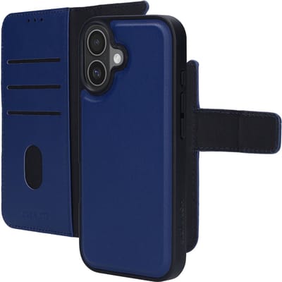 Mobiparts hoesje geschikt voor Apple iPhone 17 - Wallet 2-in-1 Boekhoesje - MagSafe - Echt Leder - Uitneembare Case - Sterke Magneet Sluiting - Contactloos betalen - Blauw
