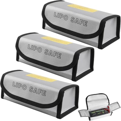 3 stuks Lipo-batterijveiligheidstassen, 18,5 * 6 * 7,5 cm brand- en explosiebeschermende tas, brandwerende batterijorganizer, beschermtas Geschikt voor opslag en transport van lithiumbatterijen (zilver)