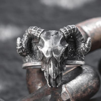 Nieuwe Retro Mode Punk Doodskop Duivelshoorns Ring Mannen Vrouwen Koppels Gepersonaliseerde Niche Feest Hip Hop Demon Ramshoorn Vingerring Cadeau Resizable black