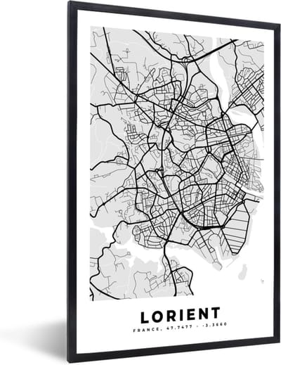 Fotolijst incl. Poster - Frankrijk - Lorient - Stadskaart - Plattegrond - Kaart - 40x60 cm - Posterlijst