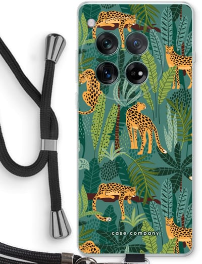 Case Company® - Hoesje met koord geschikt voor OnePlus 12r hoesje met Koord - Luipaard 2 - Telefoonhoesje met Zwart Koord - Bescherming aan alle Kanten en Over de Schermrand