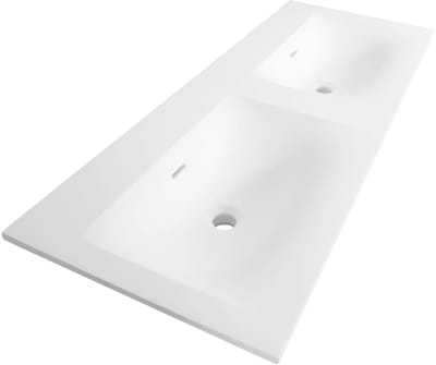 Brauer Glacier Wastafel - 140 cm - met 2 Spoelbakken en 0 Kraangaten - Fine Stone Mat Wit