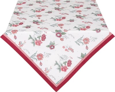 Clayre & Eef Vierkant Tafelkleed 150*150 cm Rood Groen Katoen Vierkant Bloemen Tafellaken Tafellinnen Tafeltextiel