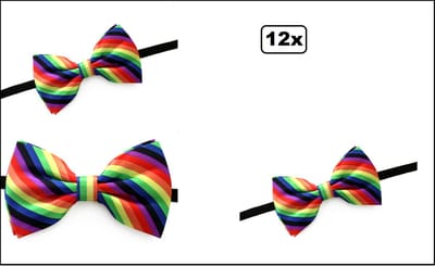 12x Luxe Vlinderstrik regenboog - 8cm x 13cm - Merk PartyXplosion - Satijn Pride strik thema feest party fun feest kleur