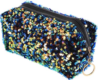Toilettas met Pailletten voor op Reis - Wijnrood en Blauw - Cosmetica Organiser - Reistas - 19x10CM