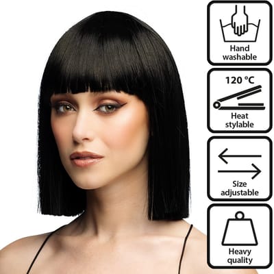 Boland - Pruik Djamilla brilliant black Zwart - Steil - Halflang - Vrouwen - Showgirl - Premium Quality - Stijlbaar - Verstelbaar - Wasbaar - Cosplay - Carnaval - Themafeest - Theater