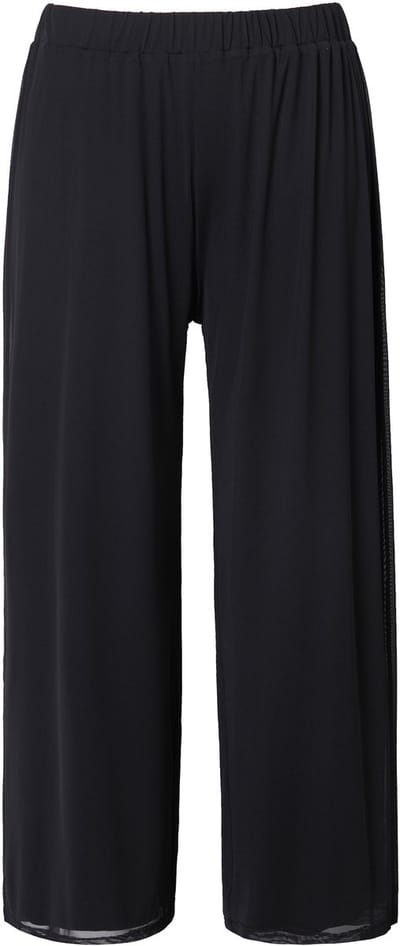 MIAMODA - Dames - Broek mesh dubbelgelaagd wijde pijpen elastische tailleband - Zwart - Maat 44