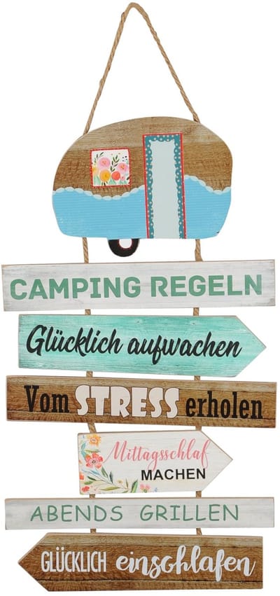 Solidchoice - Dailygoody - Camping rule - Wanddecoratie - Multicolor - Campingregels - Perfect voor jouw kampeerplezier - 60 x 35 cm