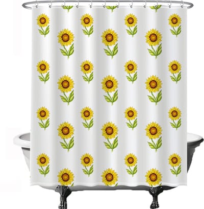 Ulticool Douchegordijn - Zonnebloem Zon Natuur Vrolijk - 180 x 200 cm - met 12 ringen - Anti Schimmel - Waterdicht & Wasbaar - Semi Transparant - Decoratie Lente voor Binnen - Wit Geel Groen