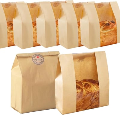 Biologisch afbreekbare papieren broodzakken met venster, perfect voor brood, koekjes en cadeaus - 35 stuks