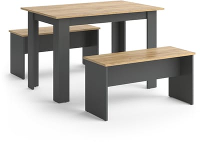 Vicco Sentio Eettafel set – 112 x 73.6 cm met 2 banken Antraciet/gouden eik