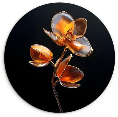 WallCircle® Wandcirkel 120x120 cm - Muurcirkel Bloem - Orchidee - Oranje - Muurdecoratie woonkamer - Wanddecoratie slaapkamer - Kamer decoratie accessoires - Ronde schilderijen XXL