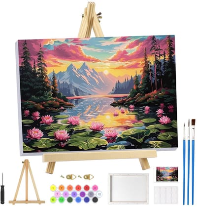 Dailygoods- Schilderen op Nummer - Voorbedrukt Canvas met Lijst - Houten Ezel - 3 Penselen - Creatieve Vrije Tijd Volwassenen - Geschikt voor Beginners - Doe-het-zelf Schilderij
