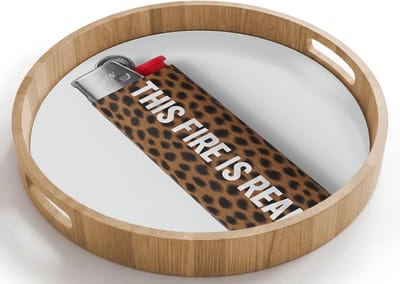 Dienblad rond 40x40 cm - Schootdienblad hout - Aansteker - Quote - Panterprint - Borrelplank rechthoek - Plateau houten dienbladen