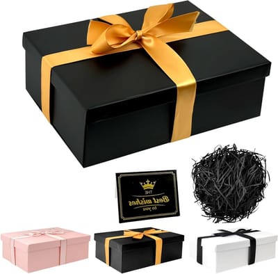Cadeaubox met Deksel 25 x 18 x 8,5 cm, Zwarte Cadeaubox met Strik voor Verjaardag, Moederdag en Kerstmis