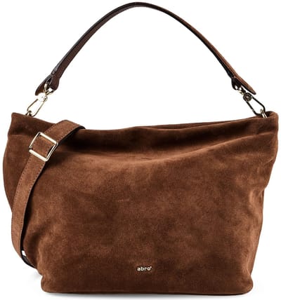 abro Leren schoudertas Leather Suede Hobo Ebony Bag Wood bruine