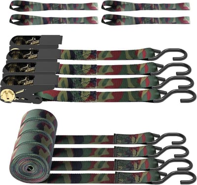 Spanbanden set - Riemen met ratel - Veilig lading vastzetten - 680 kg breeksterkte - 4 stuks - Camouflage