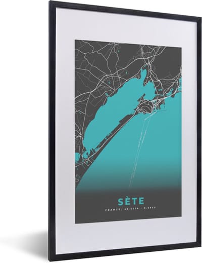 Fotolijst incl. Poster - Sète - Stadskaart - Plattegrond - Kaart - Frankrijk - 40x60 cm - Posterlijst