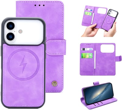 Casemania Hoesje Geschikt voor Apple iPhone 17 Pro - Bright Lila - Kunstleer 2 in 1 Afneembare Bookcase - Geschikt voor MagSafe - Magnetische Telefoonhoesje met Pasjeshouder en Standaardfunctie