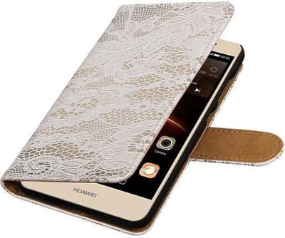 Lace Bookstyle Wallet Case Hoesjes Geschikt voor Huawei Y5 II Wit
