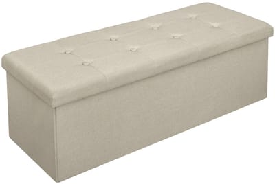 NaevaMi Opbergbank - Opbergpoef - Opbergbox - Opbergbak - Dekenkist - Ottomaanse Zitbank - Voor Woonkamer of Slaapkamer - Opbergbak met Deksel - Bank met Opslagruimte - Hocker - 110x37.5x38cm - Velvet - Beige
